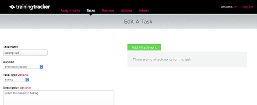 view the edit task attachment